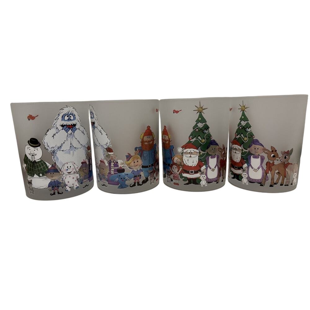 Rudolph Island of Misfit Toys Bumble Frosted Juice Glass Set of 4 Christmas NEW